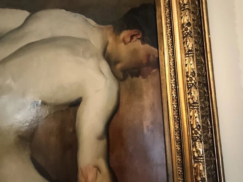 Homme nu au travail - Huile sur papier appliquée sur toile, 1880