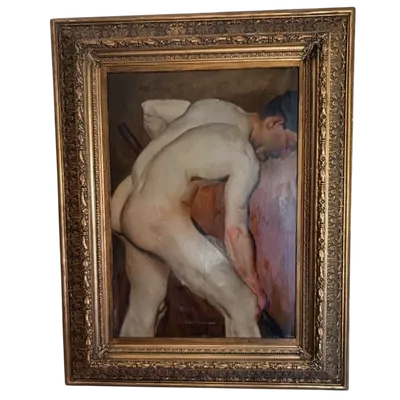 Homme nu au travail - Huile sur papier appliquée sur toile, 1880