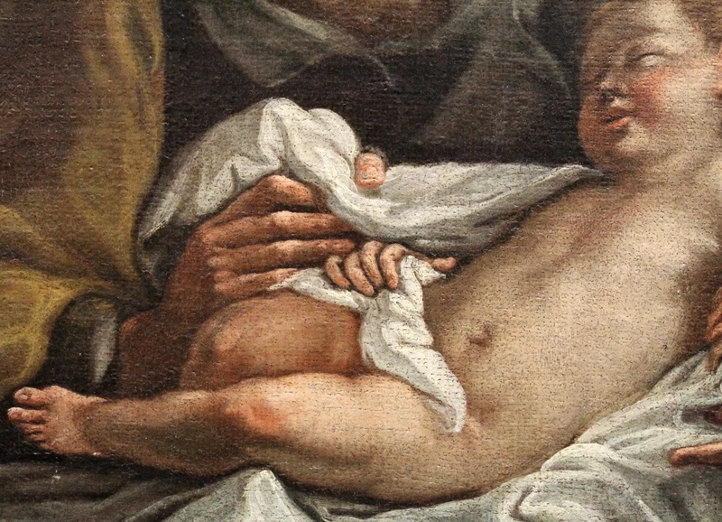 Ancienne peinture à l'huile sur toile du 18e siècle "Saint Joseph avec l'enfant