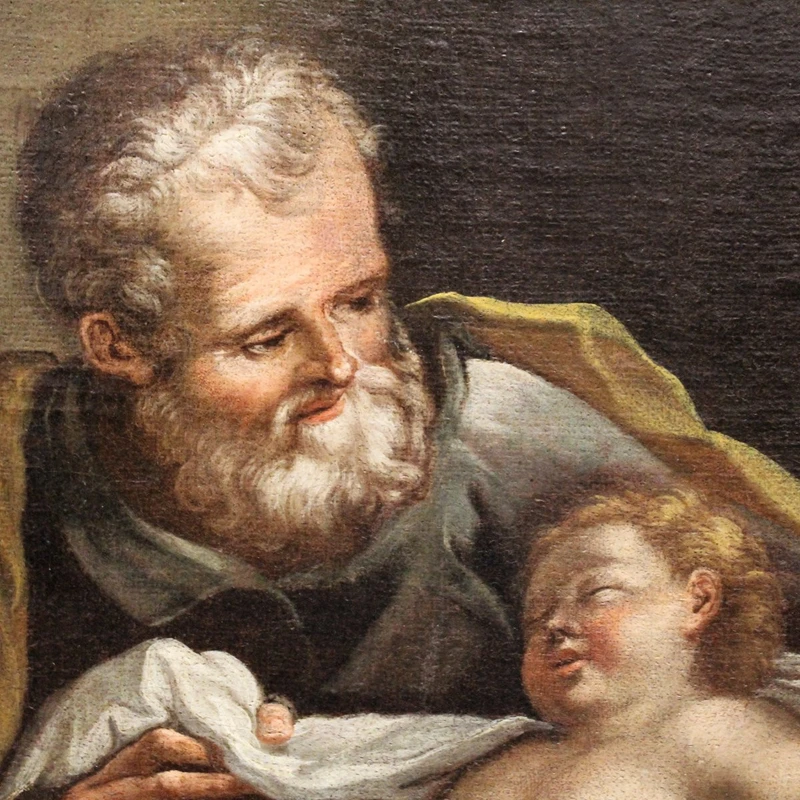 Ancienne peinture à l'huile sur toile du 18e siècle "Saint Joseph avec l'enfant
