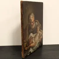 Ancienne peinture à l'huile sur toile du 18e siècle "Saint Joseph avec l'enfant