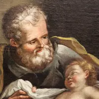 Ancienne peinture à l'huile sur toile du 18e siècle "Saint Joseph avec l'enfant