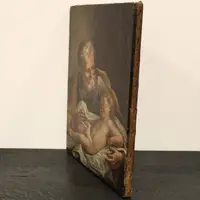 Ancienne peinture à l'huile sur toile du 18e siècle "Saint Joseph avec l'enfant