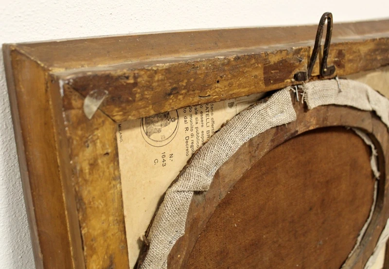 Peinture à l'huile ancienne sur toile avec cadre doré 18ème siècle