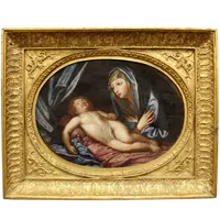 Peinture à l'huile ancienne sur toile avec cadre doré 18ème siècle