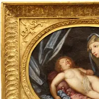 Peinture à l'huile ancienne sur toile avec cadre doré 18ème siècle