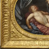 Peinture à l'huile ancienne sur toile avec cadre doré 18ème siècle