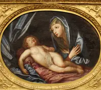 Peinture à l'huile ancienne sur toile avec cadre doré 18ème siècle