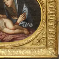 Peinture à l'huile ancienne sur toile avec cadre doré 18ème siècle
