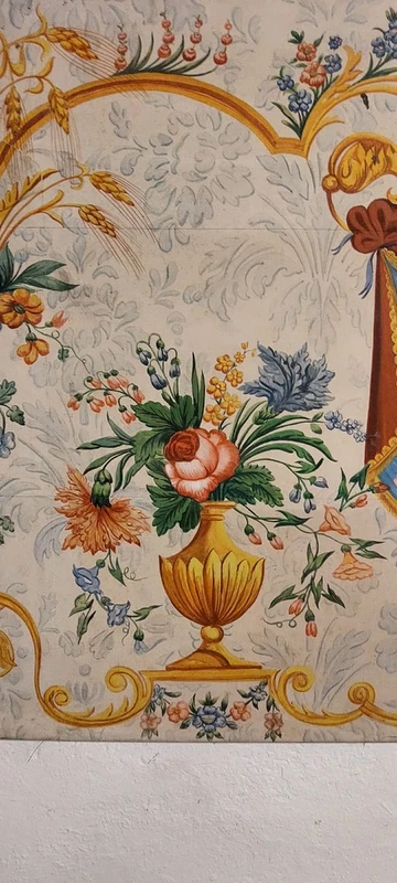 bellissimo pannello decorativo ,  dipinto a  tempera su carta riportata su tela, cm 75x129, buo