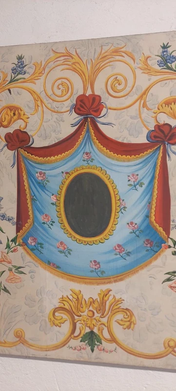 bellissimo pannello decorativo ,  dipinto a  tempera su carta riportata su tela, cm 75x129, buo