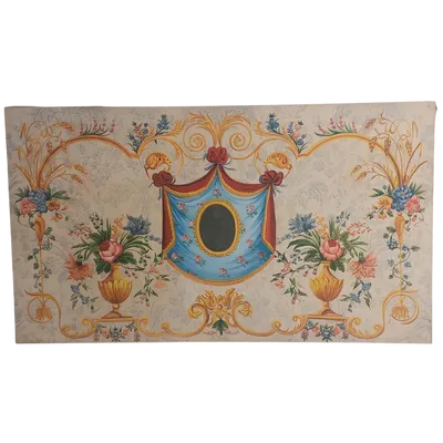 bellissimo pannello decorativo ,  dipinto a  tempera su carta riportata su tela, cm 75x129, buo