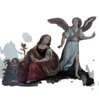 Oil painting on glass depicting the Holy Family with angel - late 18th century
