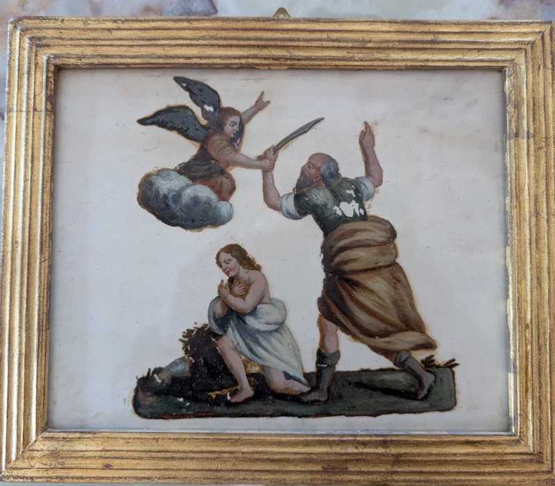 Dipinto olio su vetro raffigurante il Sacrificio di Isacco – fine XVIII secolo
