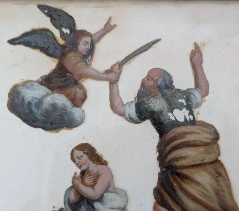 Dipinto olio su vetro raffigurante il Sacrificio di Isacco – fine XVIII secolo