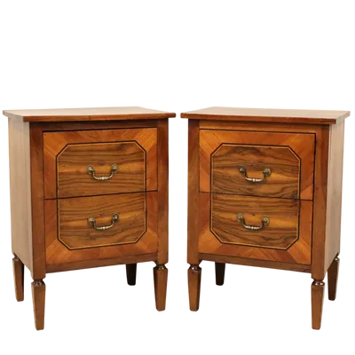 Paire de tables de chevet Louis XVI en noyer marqueté du XVIIIe siècle