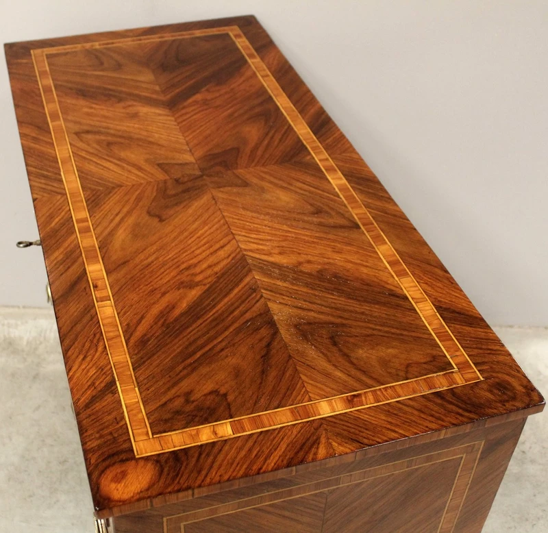 Antico cassettone comò Luigi XVI in noce intarsiato 19°secolo