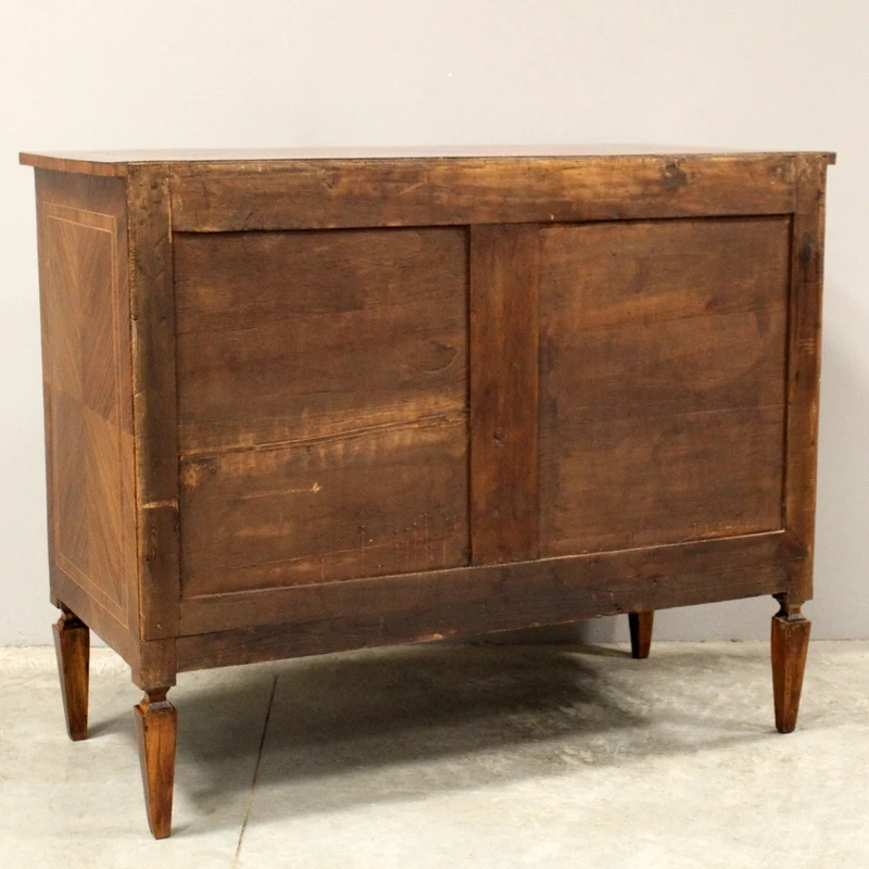 Antico cassettone comò Luigi XVI in noce intarsiato 19°secolo