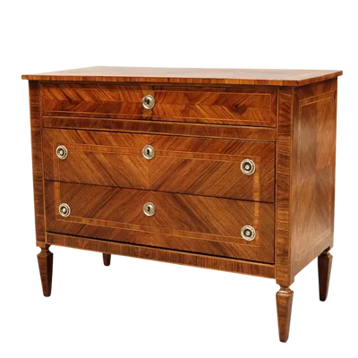 Commode ancienne Louis XVI en noyer marqueté 19ème siècle