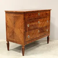 Antico cassettone comò Luigi XVI in noce intarsiato 19°secolo