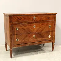 Antico cassettone comò Luigi XVI in noce intarsiato 19°secolo