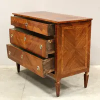 Antico cassettone comò Luigi XVI in noce intarsiato 19°secolo