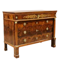 Antico cassettone comò Impero in noce intarsiato 19°secolo