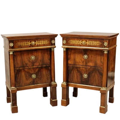 Paire de tables de chevet Empire du XIXe siècle en noyer incrusté