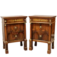 Paire de tables de chevet Empire du XIXe siècle en noyer incrusté