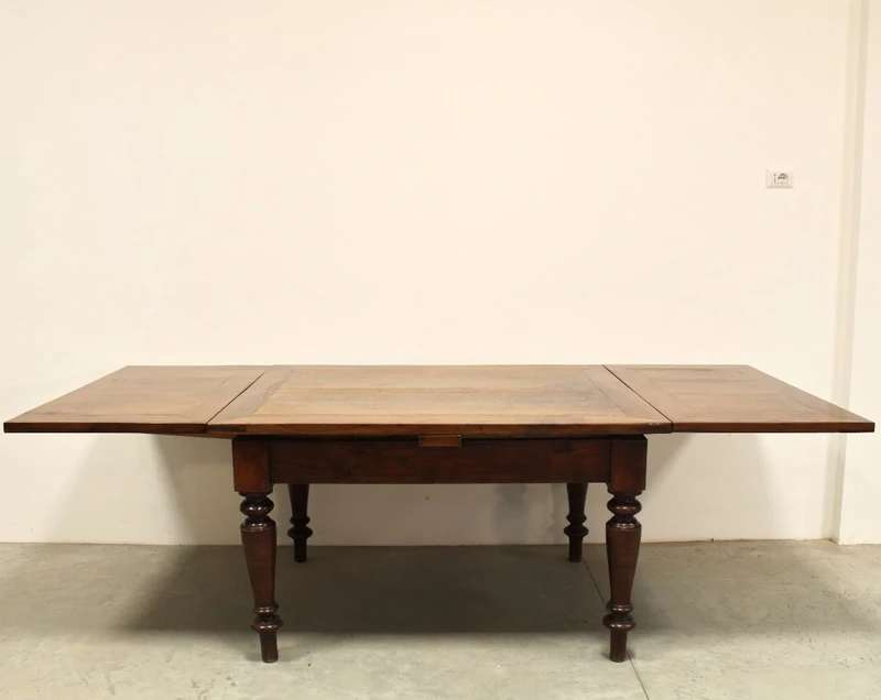 Antico tavolo allungabile a tiri Luigi Filippo in noce 19°secolo