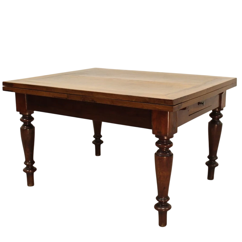 Antico tavolo allungabile a tiri Luigi Filippo in noce 19°secolo