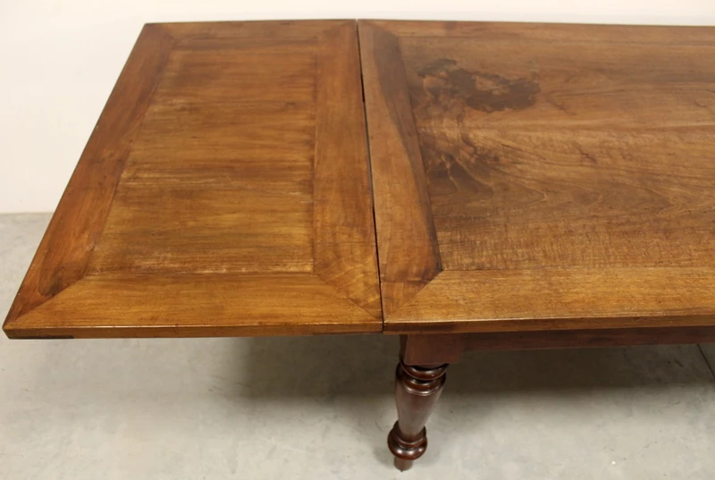 Antico tavolo allungabile a tiri Luigi Filippo in noce 19°secolo