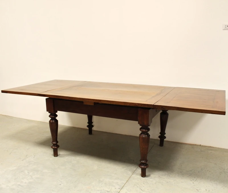 Antico tavolo allungabile a tiri Luigi Filippo in noce 19°secolo