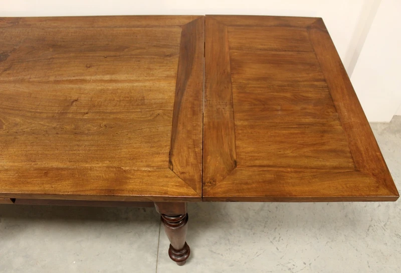 Antico tavolo allungabile a tiri Luigi Filippo in noce 19°secolo