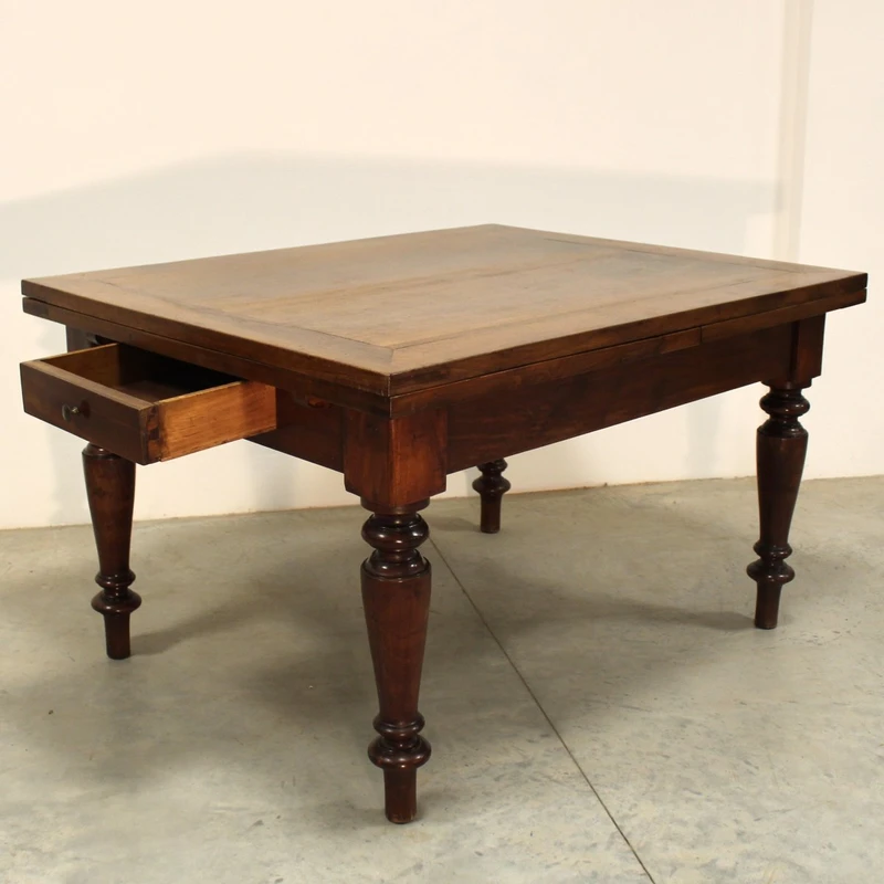 Antico tavolo allungabile a tiri Luigi Filippo in noce 19°secolo