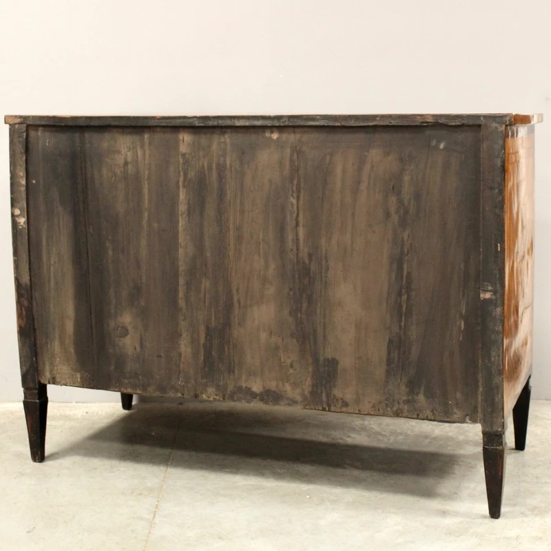 Antico cassettone comò Luigi XVI in noce intarsiato 18°secolo