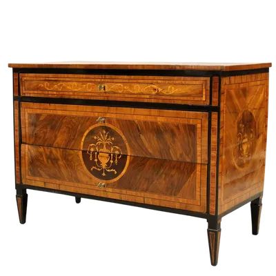 Commode ancienne Louis XVI en noyer marqueté 18ème siècle