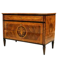Antico cassettone comò Luigi XVI in noce intarsiato 18°secolo