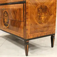 Antico cassettone comò Luigi XVI in noce intarsiato 18°secolo