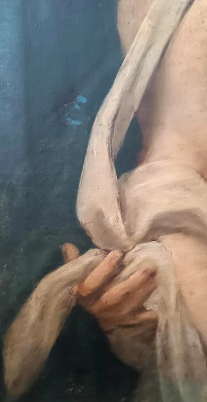 Antico dipinto olio su tela "Maria Vergine con bambino"