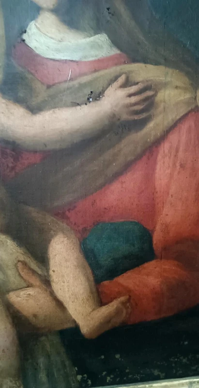 Antico dipinto olio su tela "Maria Vergine con bambino"