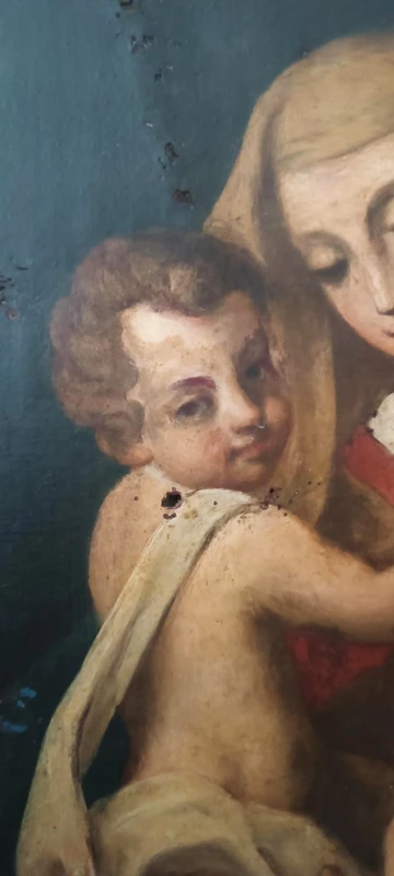 Antico dipinto olio su tela "Maria Vergine con bambino"