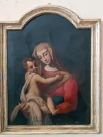 Antico dipinto olio su tela "Maria Vergine con bambino"
