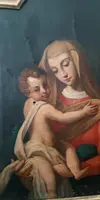 Antico dipinto olio su tela "Maria Vergine con bambino"