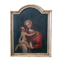 Antico dipinto olio su tela "Maria Vergine con bambino"