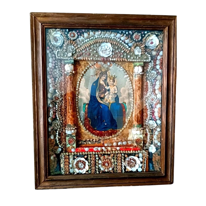 Grande exécution de la Madone dans un coffret en corail et coquillage Fabrication toscane 19e siècle