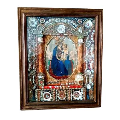 Large execution Madonna in coral shrine and shells Tuscan manufacture 19th century