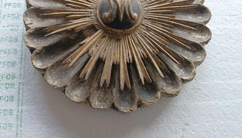 Antique baroque frieze, wooden rose window, Italy