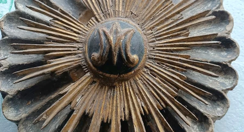 Antique baroque frieze, wooden rose window, Italy