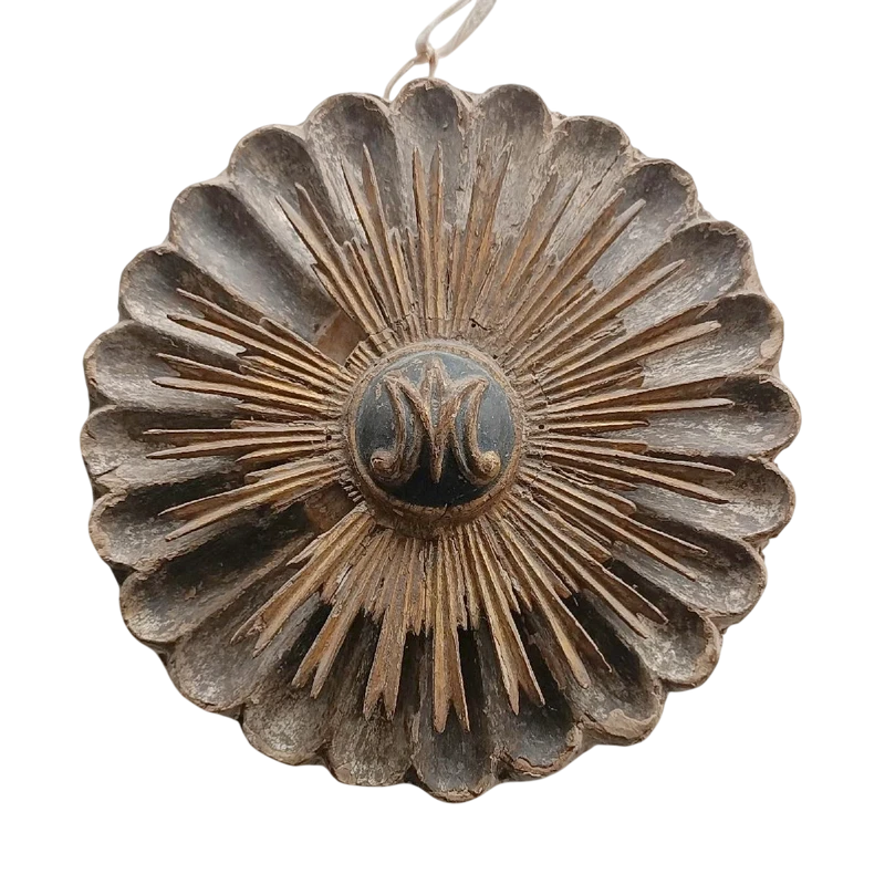 Antique baroque frieze, wooden rose window, Italy